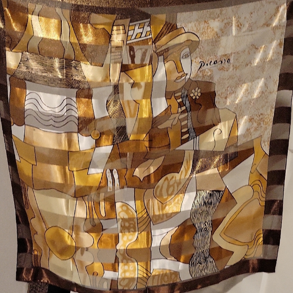 Picasso Art Scarf with Gold and Brown Tones